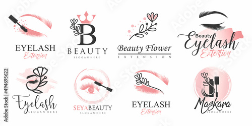 Luxury beauty eyelashes extension icon set logo design