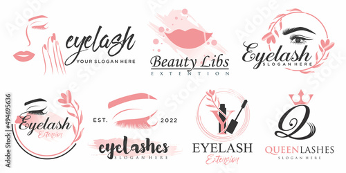 Luxury beauty eyelashes extension icon set logo design