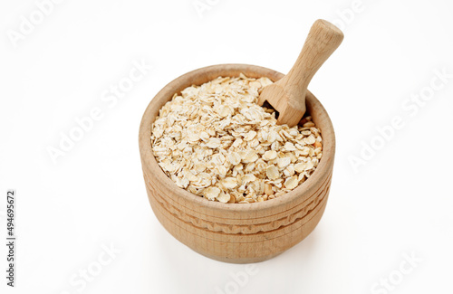Оatmeal in bowls and bags isolated on a white background. High quality photo