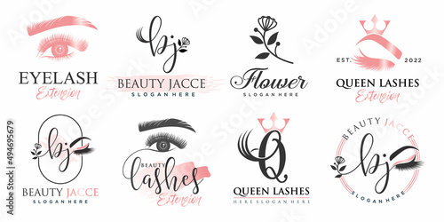 Luxury beauty eyelashes extension icon set logo design