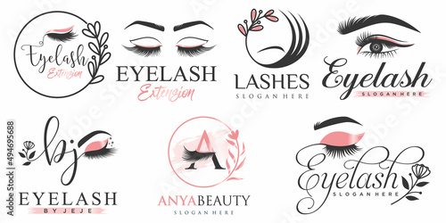 Luxury beauty eyelashes extension icon set logo design