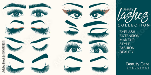 beauty eyelash icon set logo design