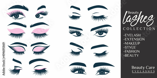 beauty eyelash icon set logo design