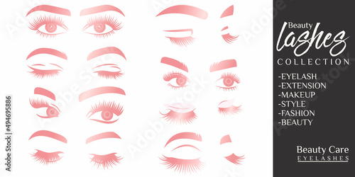 beauty eyelash icon set logo design
