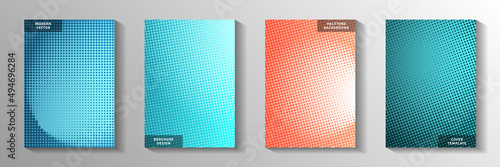 Colorful point screen tone gradation title page templates vector collection. Geometric journal