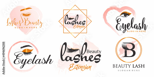 Beauty eyelash extension icon set logo design template