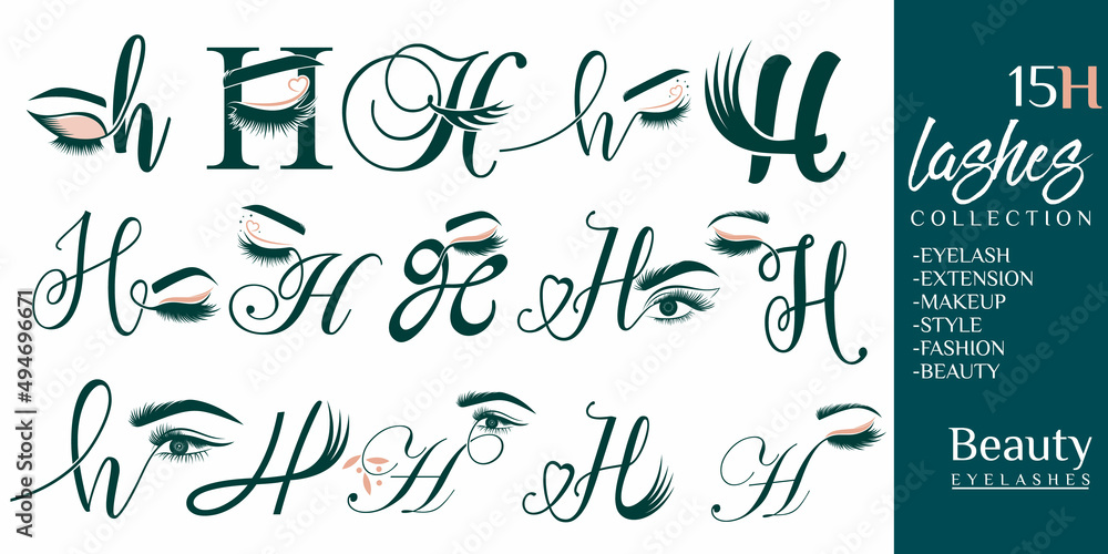 Eyelashes logo with letter H concept Eyelashes logo with letter H concept