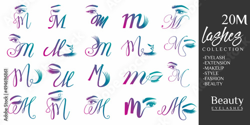 Eyelashes logo with letter M concept