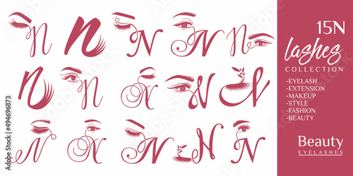 Eyelashes logo with letter N concept