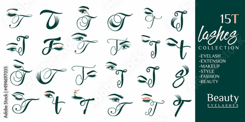 Eyelashes logo with letter T concept