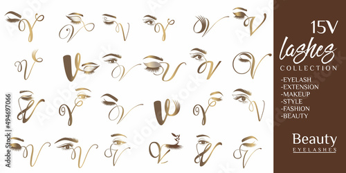 Eyelashes logo with letter V concept