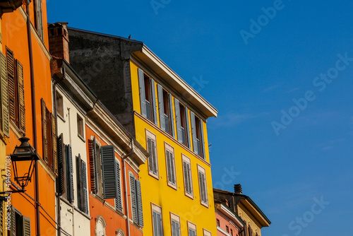 Old buildings in old town of Parma in Italy.