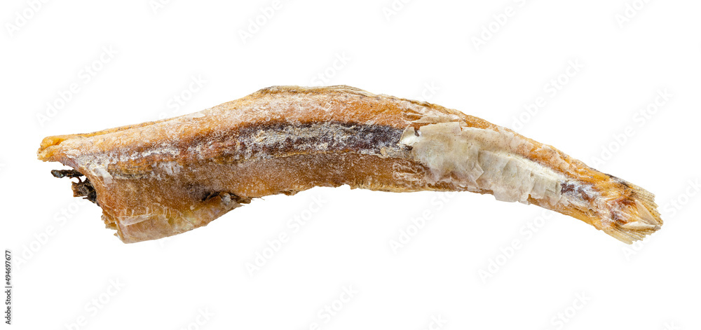 single dried anchovy fish isolated on white
