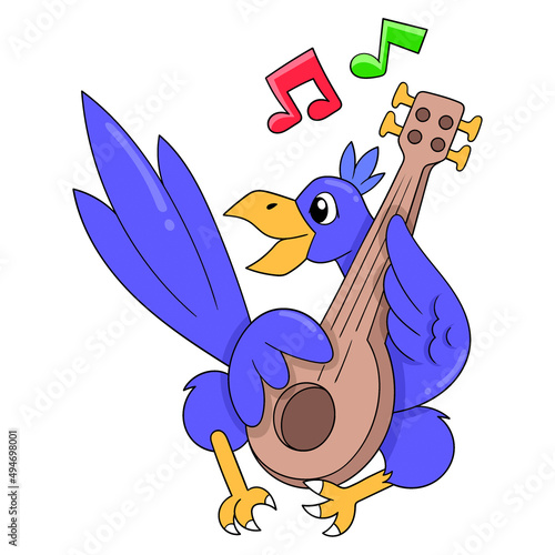 the stork is playing the traditional music rebab doodle icon image kawaii photo