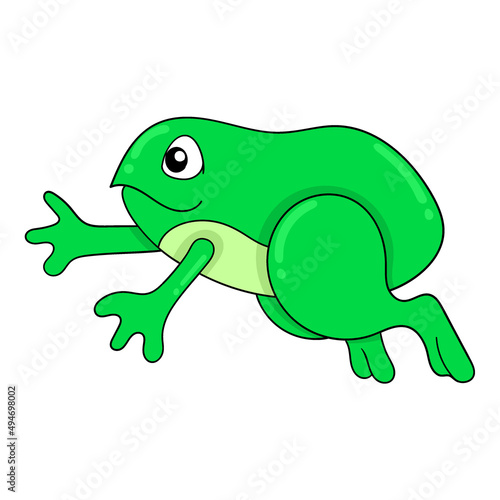 the green frog is jumping, doodle icon image kawaii