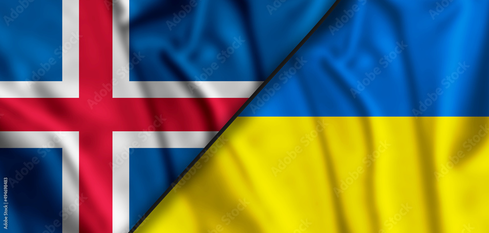 Ukraine And Islands Flags National with ripples. Landscape design. 3d illustration. Ukraine And Islands Flags National with ripples. Landscape design. 3d illustration.