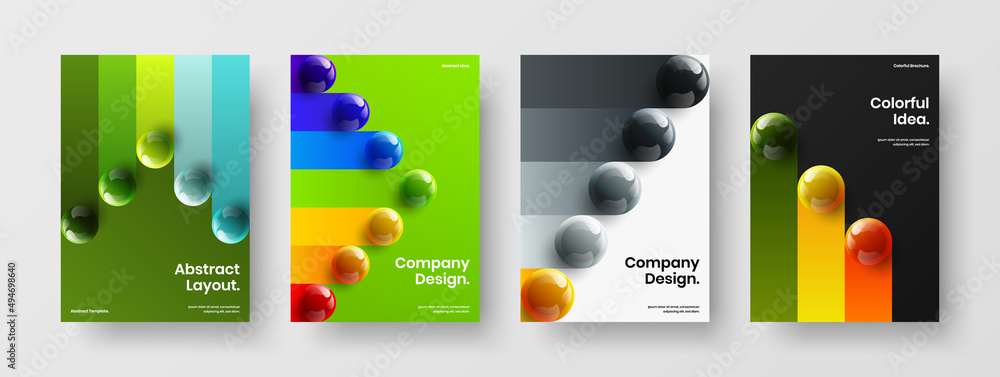 Simple poster design vector concept collection. Trendy 3D spheres presentation illustration set.