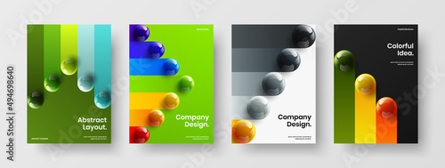 Simple poster design vector concept collection. Trendy 3D spheres presentation illustration set. © kitka