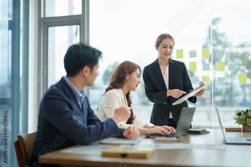 Business people meeting time working with new startup project. Idea presentation, analyze plans. Business discussing concept