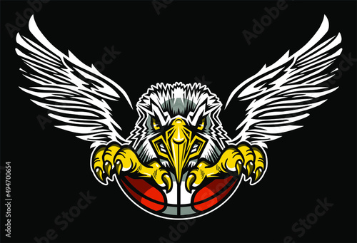 american eagle mascot with half basketball for school, college or league