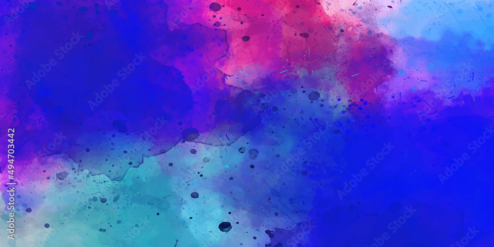 Fototapeta premium Abstract art stains canvas paint. Abstract Watercolor background, colorful texture, color blue and Magenta. Grungy and noisy pastel watercolor texture over a white canvas or textured paper background.