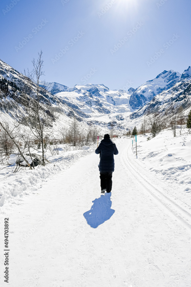 Morteratsch, Morteratschgletscher, Gletscher, Gletscherpfad, Gletscherweg, Piz Bernina, Bellavista, Bernina, Berninapass, Engadin, Alpen, Graubünden, Winter, Winterwanderweg, Langlauf, Schweiz Morteratsch, Morteratschgletscher, Gletscher, Gletscherpfad, Gletscherweg, Piz Bernina, Bellavista, Bernina, Berninapass, Engadin, Alpen, Graubünden, Winter, Winterwanderweg, Langlauf, Schweiz