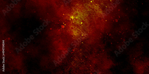 dark background with red smoke and small sparkles. watercolor abstract dark space with colorful nebula, stars and sky. Red watercolor ombre leaks and splashes texture. 