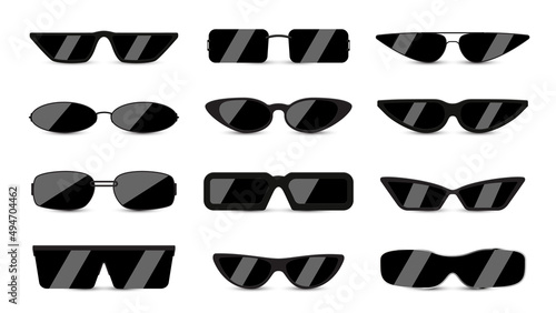Set of modern fashion sunglasses in black frame and black glasses.