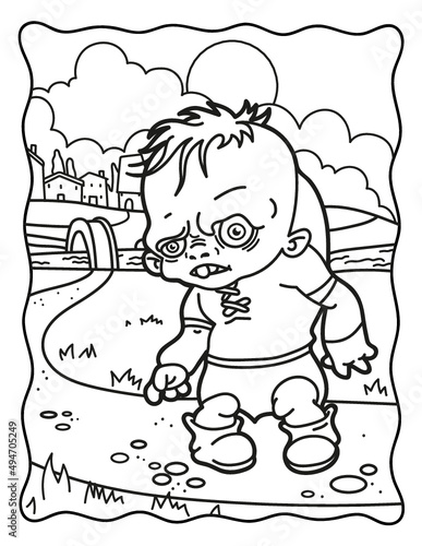 Quasimodo. Coloring book for Halloween. Coloring book for children and adults. Spooky coloring. Halloween.