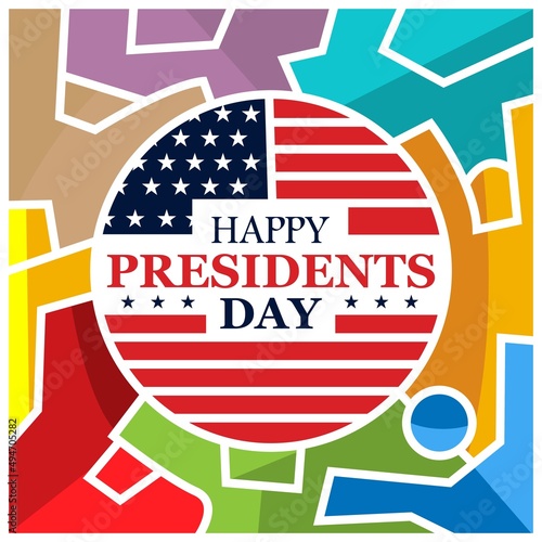 Happy Presidents Day party with colorful people. Happy Presidents Day design.