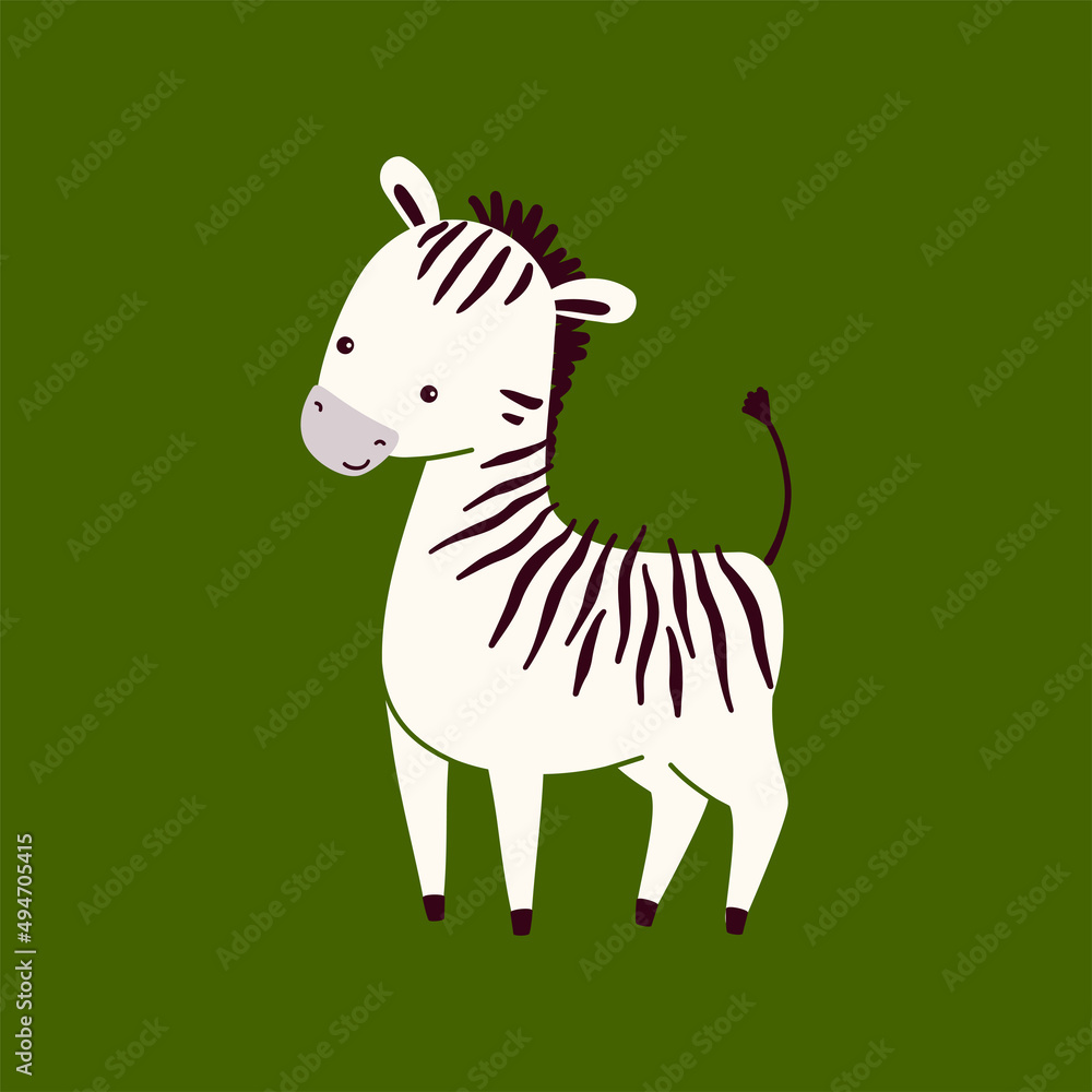 Vector illustration of a cute zebra. Animal isolated on white background