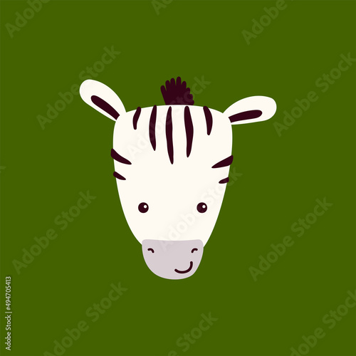 Cute muzzle zebra. Vector illustration. Animal isolated on white background