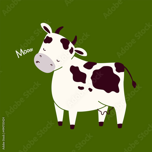Vector illustration of a cute cow says moo