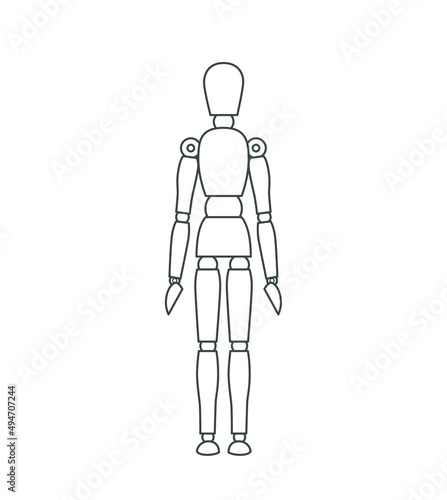 Wooden man model, manikin to draw human body anatomy pose. Mannequin control dummy figure vector simple illustration stock image