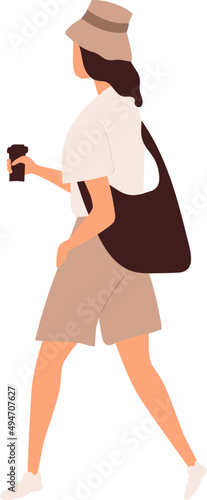 Woman Walking with Takeaway Coffee Cup Cartoon Illustration