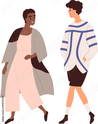Interracial Couple of Man and Woman Cartoon Illustration