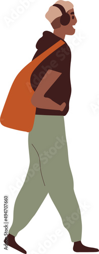 Happy Man Walking with Headphones Cartoon Illustration