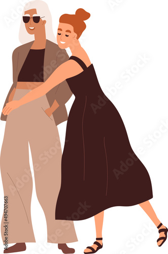 Young and Senior Women Cartoon Illustration