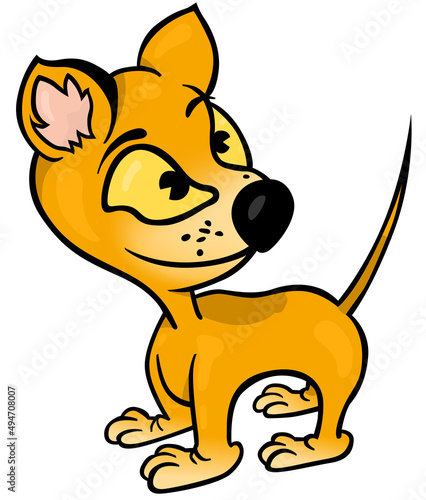 Funny Orange Doggy with his Head Turned Back - Colored Cartoon Illustration Isolated on White Background, Vector