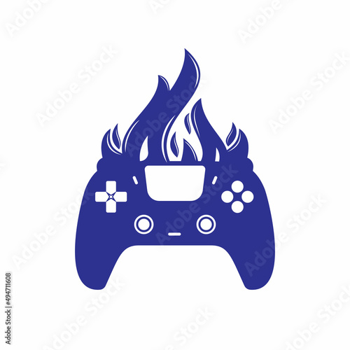 Furious gamer vector logo design. Keypad controller and fire flame vector icon design.