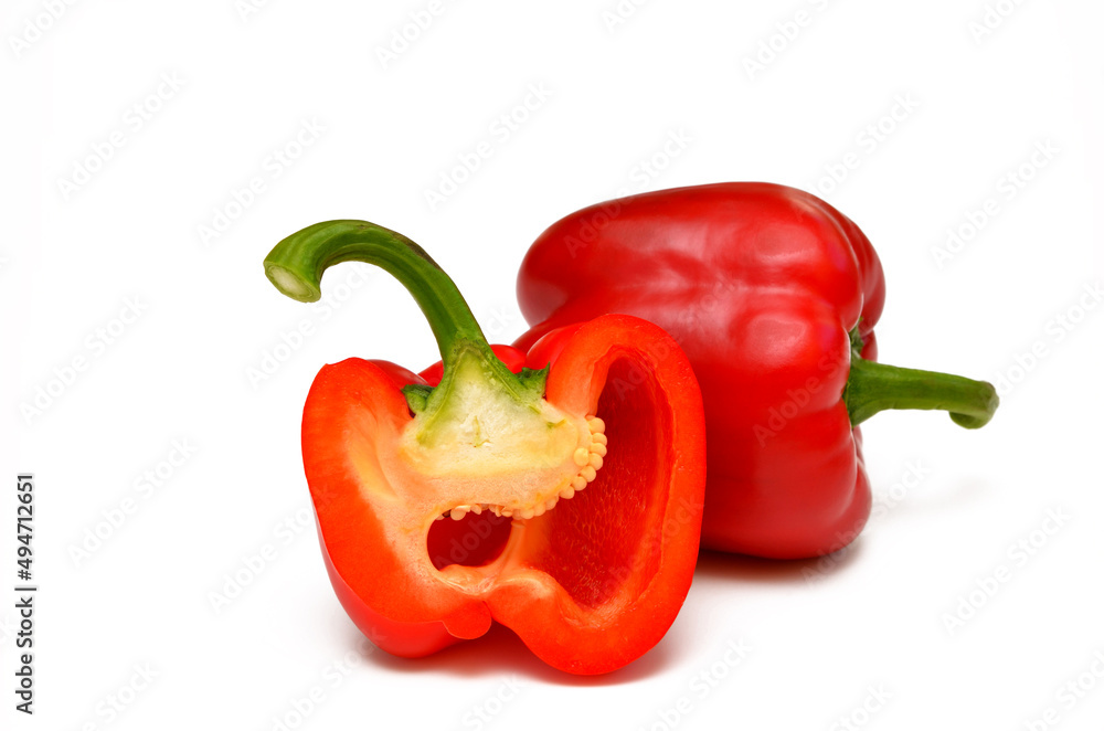 sweet red pepper in a cut close-up on a white background sweet red pepper in a cut close-up on a white background