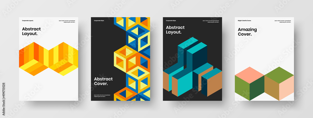 Clean company cover vector design layout bundle. Vivid geometric pattern booklet template collection. Clean company cover vector design layout bundle. Vivid geometric pattern booklet template collection.