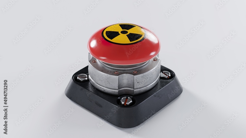 Nuclear launch button on a white background - obrazy, fototapety, plakaty 