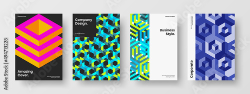 Simple booklet design vector illustration collection. Creative geometric pattern leaflet layout bundle.