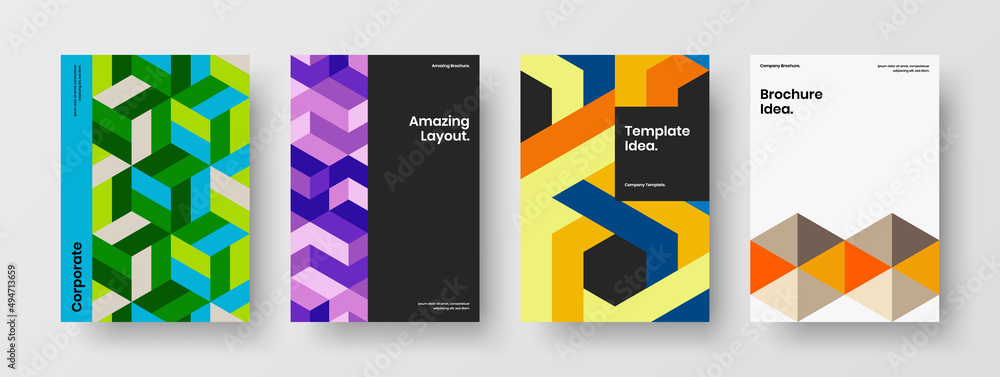 Bright mosaic hexagons flyer concept collection. Abstract cover A4 vector design illustration composition.