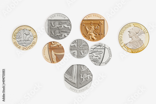 Uk Money Pound and Pence Coins on a White Background, 3D Illustration