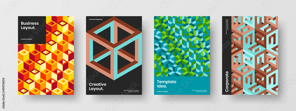 Minimalistic journal cover vector design template bundle. Simple geometric tiles corporate identity concept set.