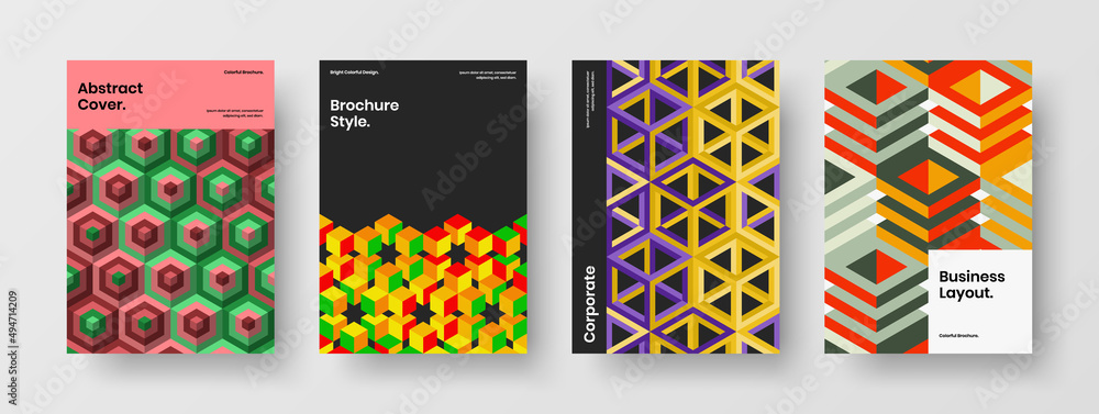 Multicolored mosaic tiles handbill concept collection. Clean presentation design vector template set.