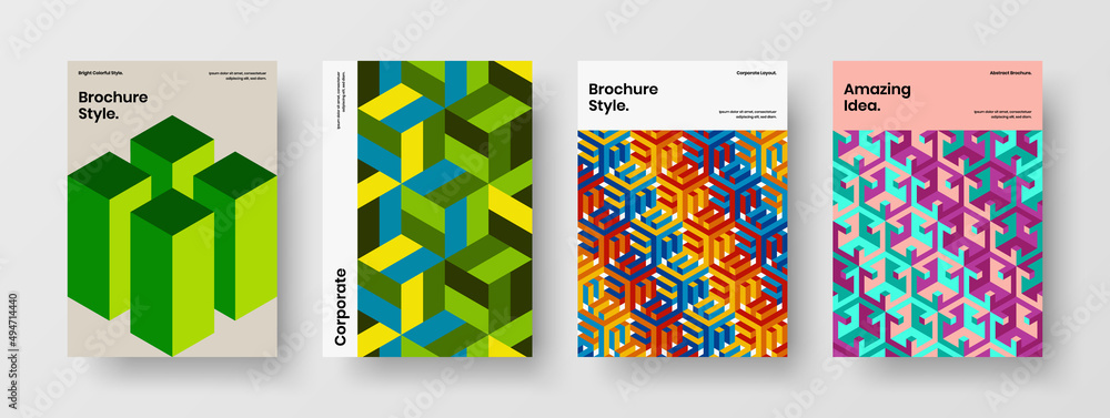 Original mosaic tiles annual report template set. Trendy booklet design vector illustration collection.
