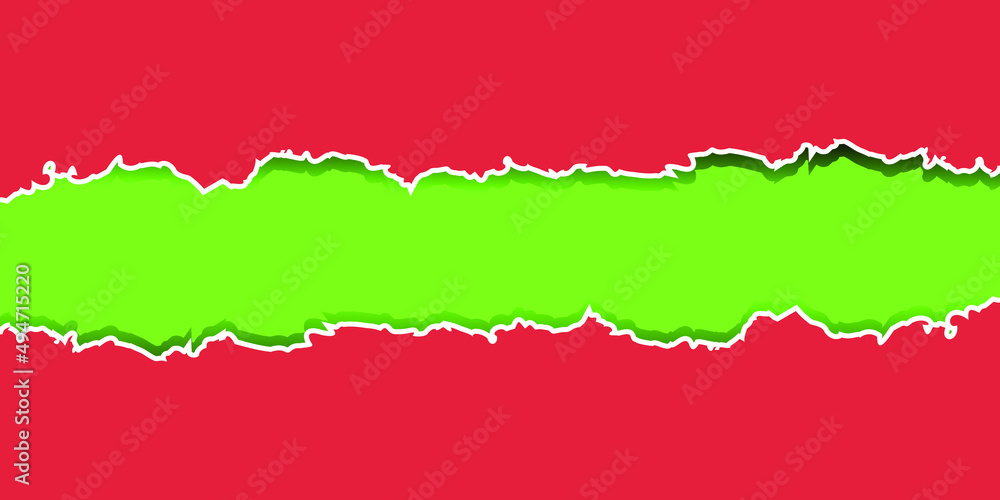 red and green torn paper effect banner free vector